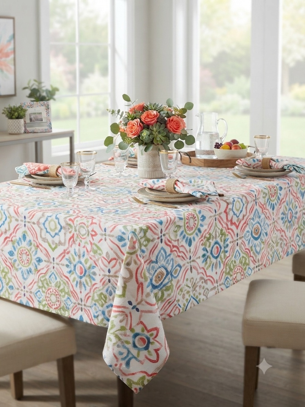 Room & Retreat Colorful Fabric Tablecloth 60x102 in Rectangular - NIP